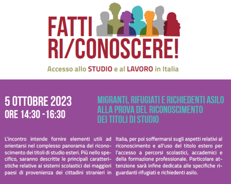 Incontro online: Migranti, rifugiati e richiedenti asilo alla prova del riconoscimento dei titoli di studio | Progetto Fatti Ri/Conoscere!
