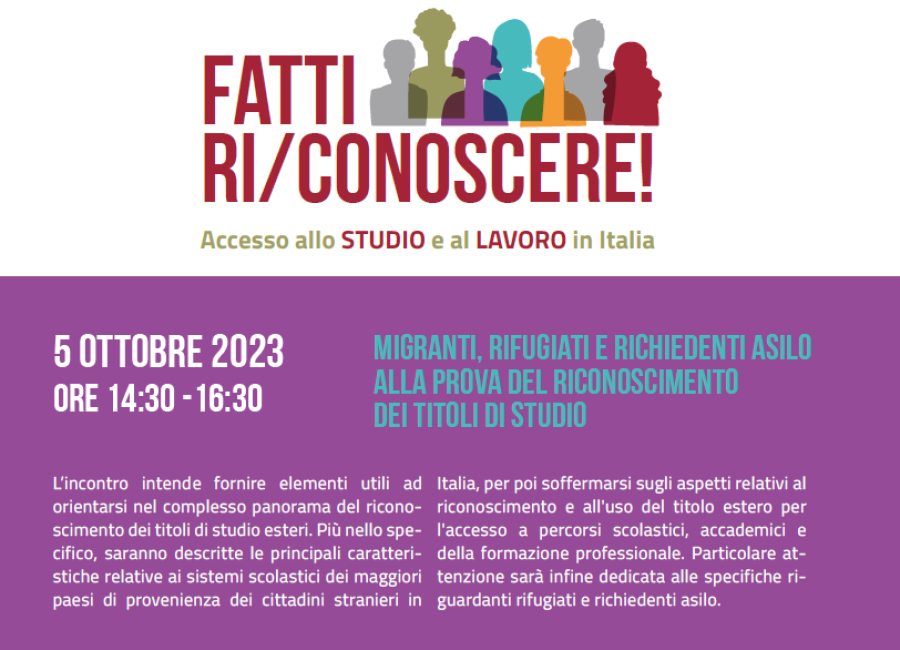 Slide webinar - Migranti, rifugiati e richiedenti asilo alla prova del riconoscimento dei titoli | Progetto Fatti Ri/Conoscere!