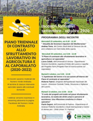 Ciclo di incontri formativi sul Piano triennale contro lo sfruttamento lavorativo in agricoltura e il caporalato